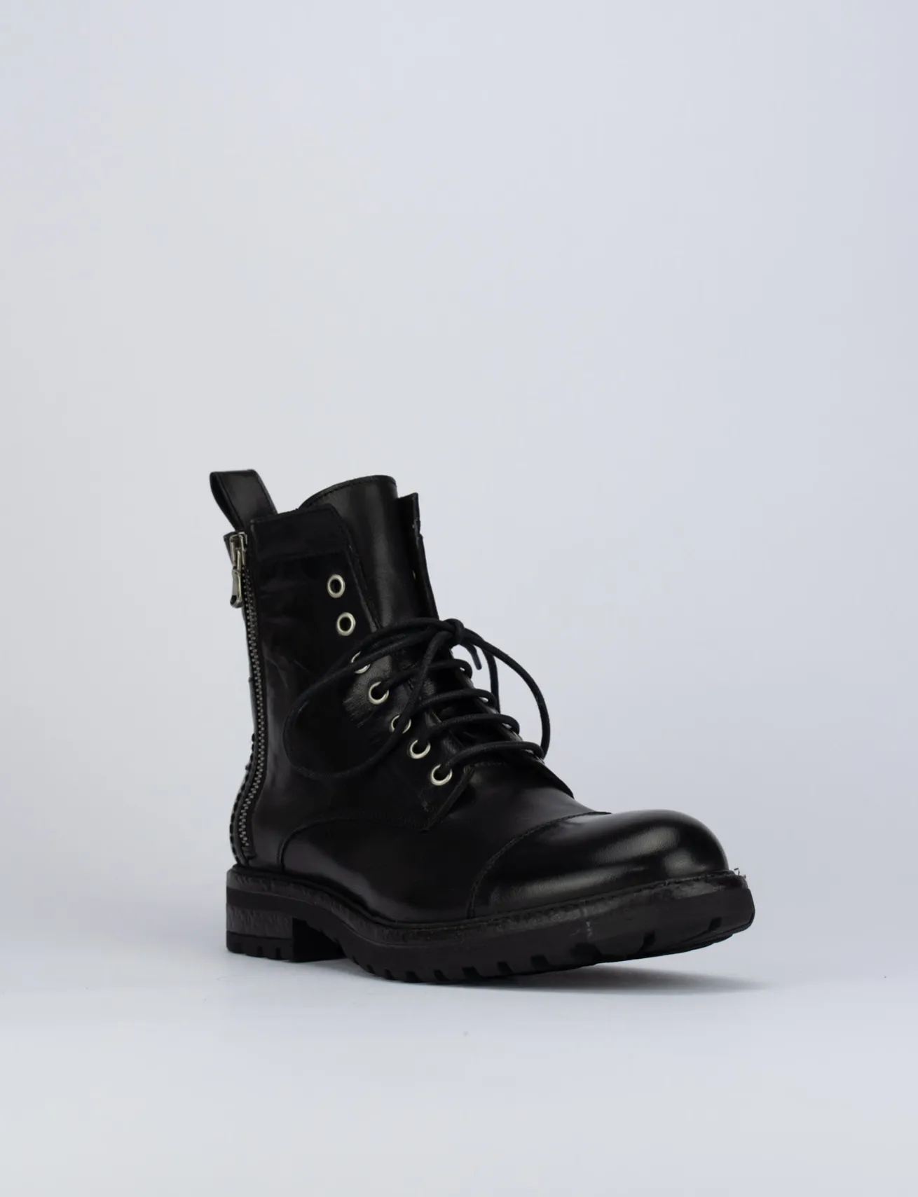 Anfibio tacco 1 cm nero pelle