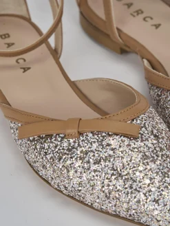 Ballerina bebe' tacco 1 cm argento pelle