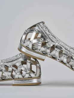 Ballerina tacco 2 cm argento laminato
