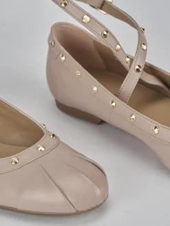 Ballerina tacco 1 cm beige pelle