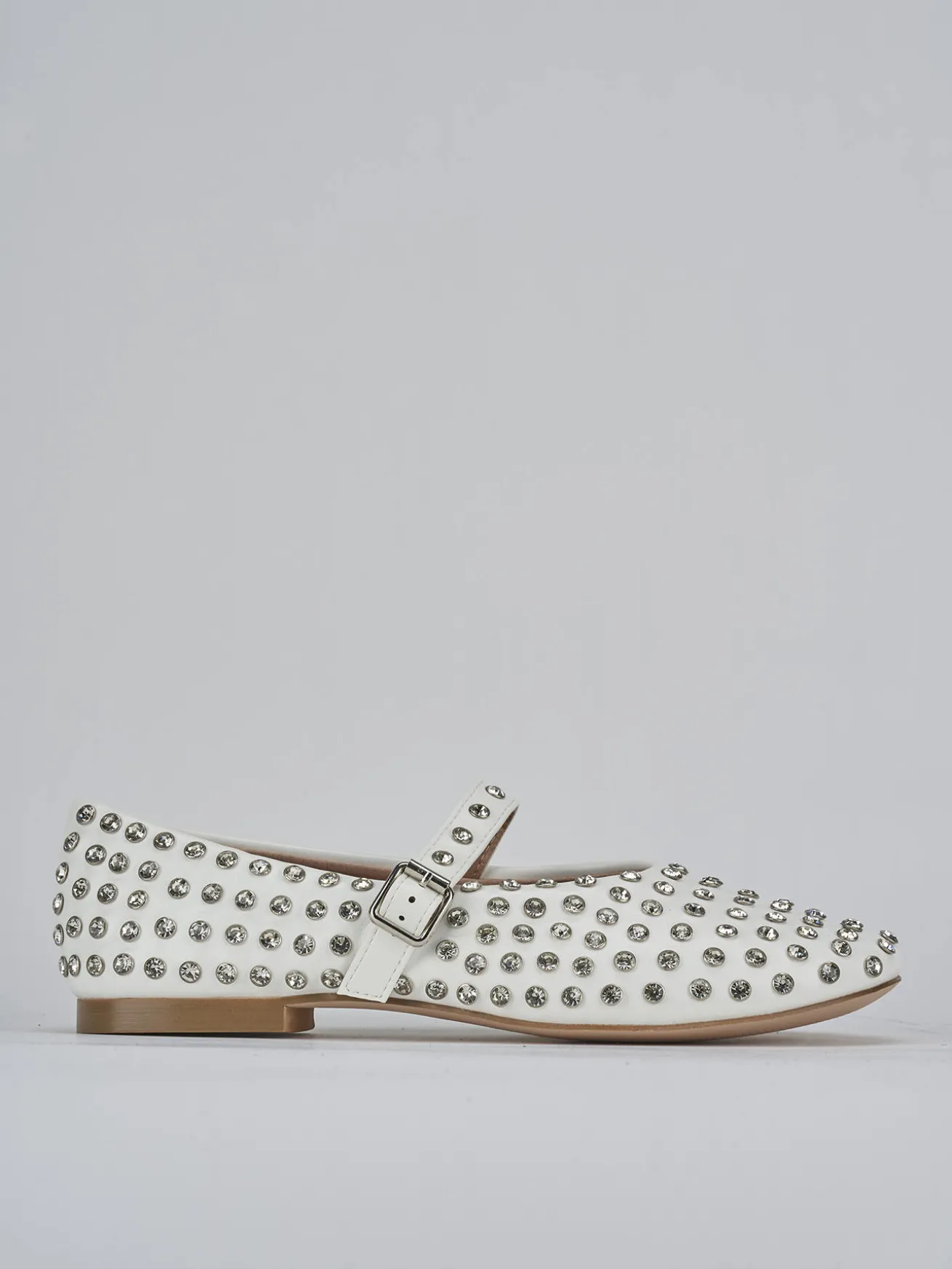 Ballerina tacco 1 cm bianco pelle