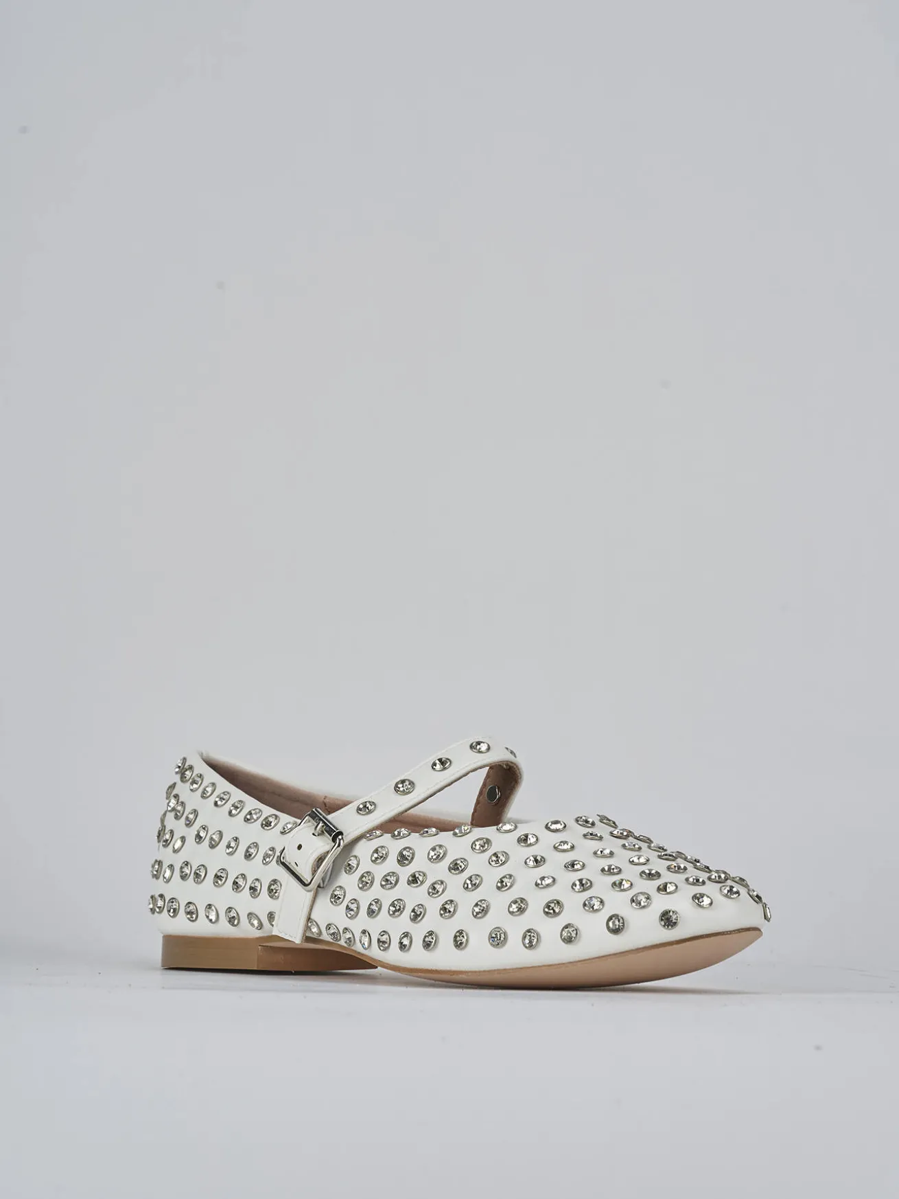 Ballerina tacco 1 cm bianco pelle