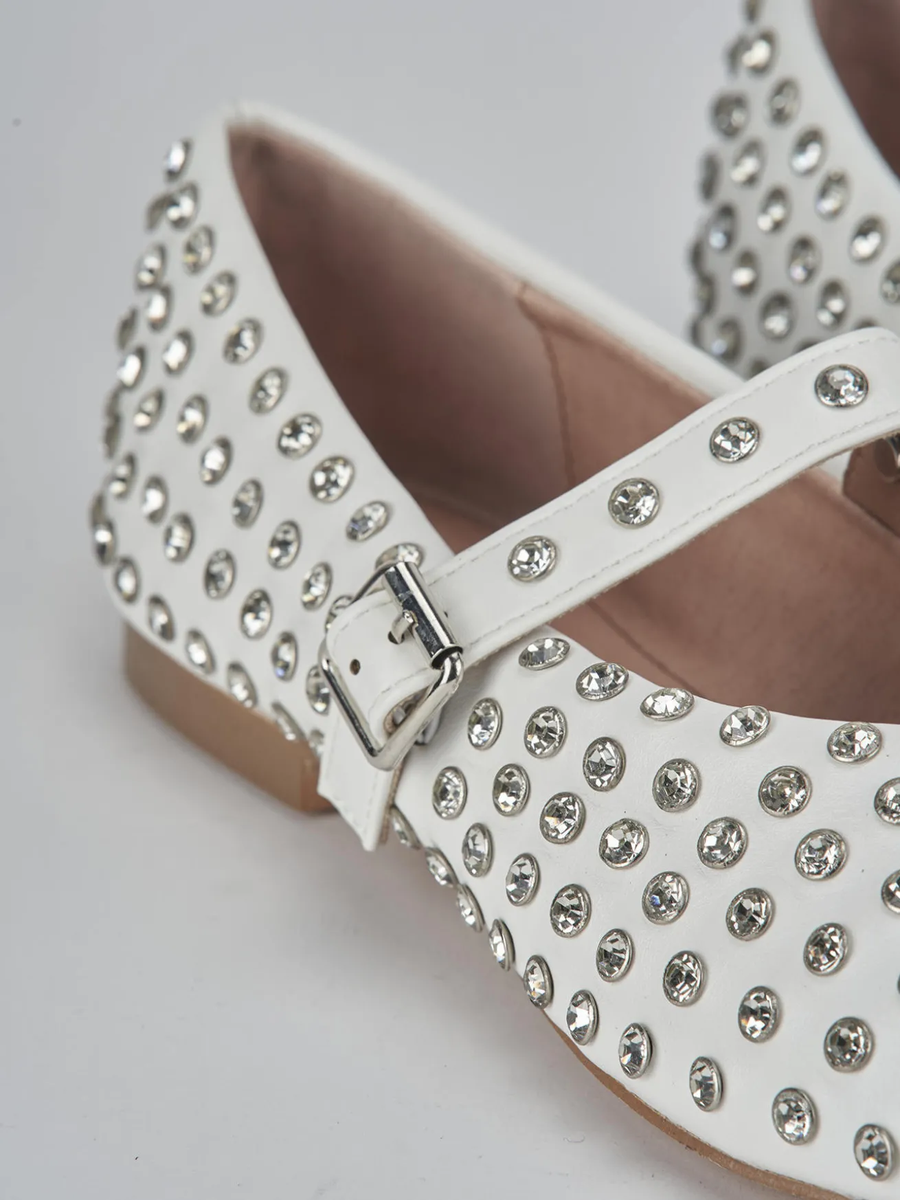 Ballerina tacco 1 cm bianco pelle