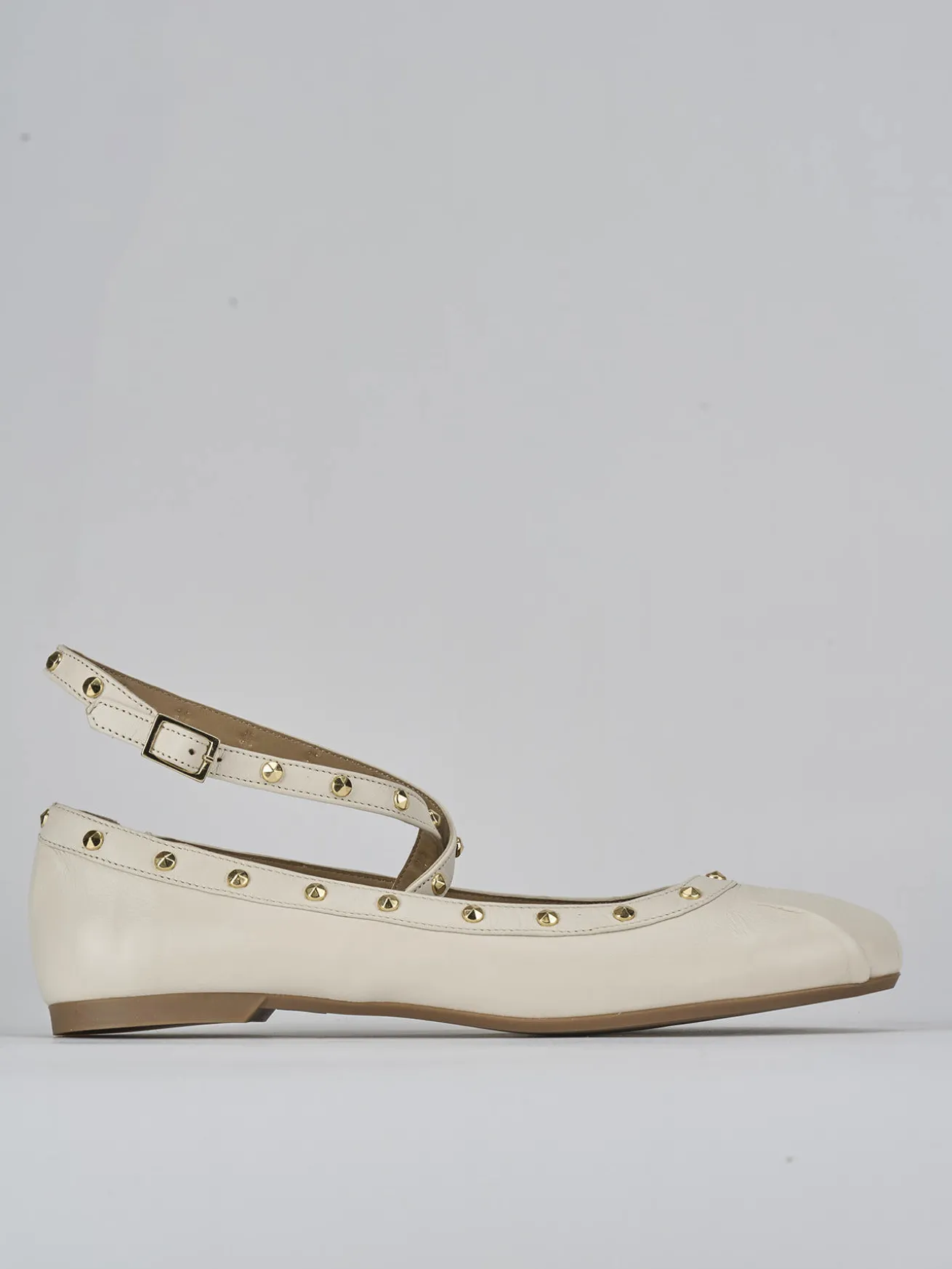 Ballerina tacco 1 cm bianco pelle