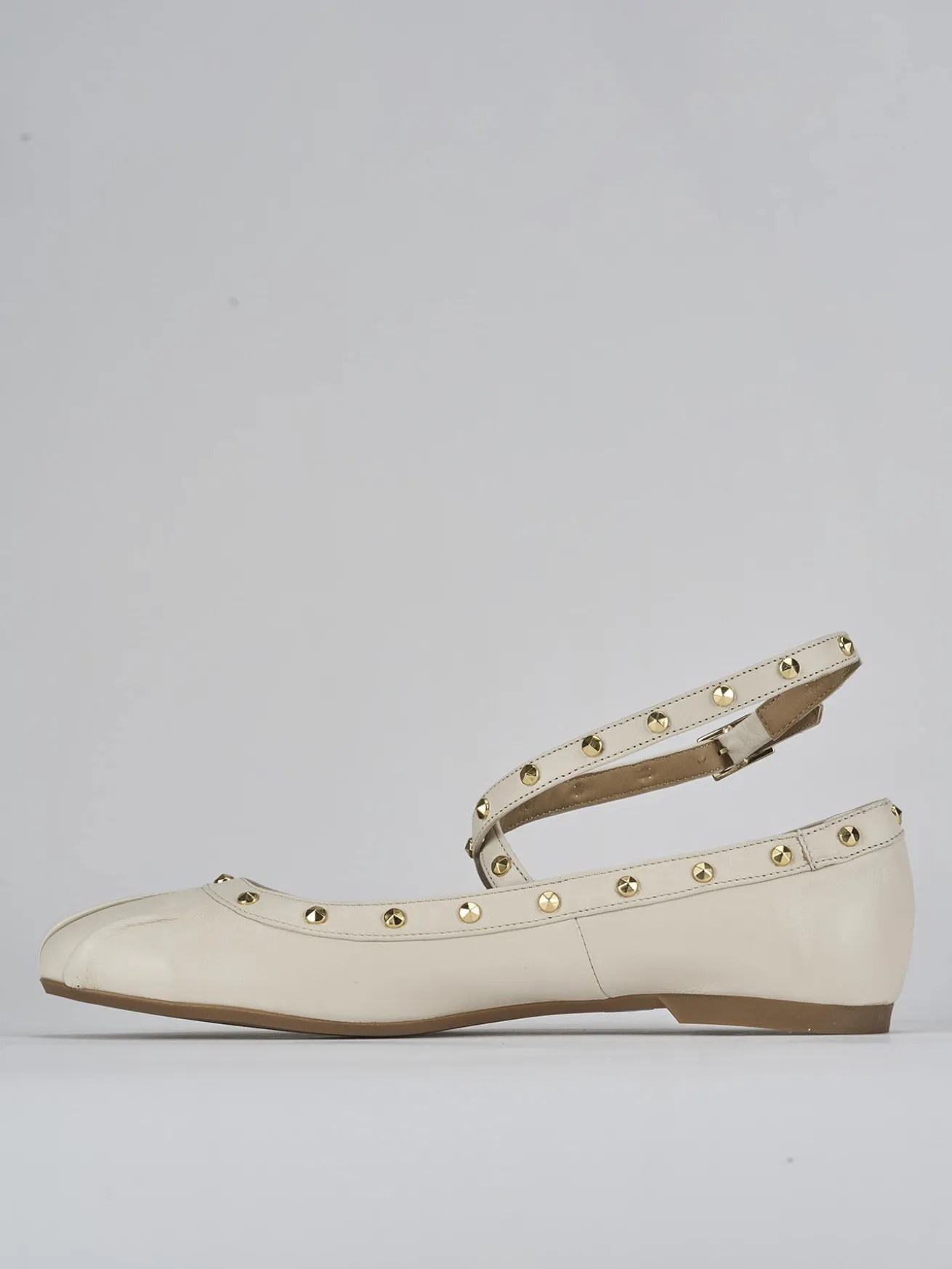 Ballerina tacco 1 cm bianco pelle