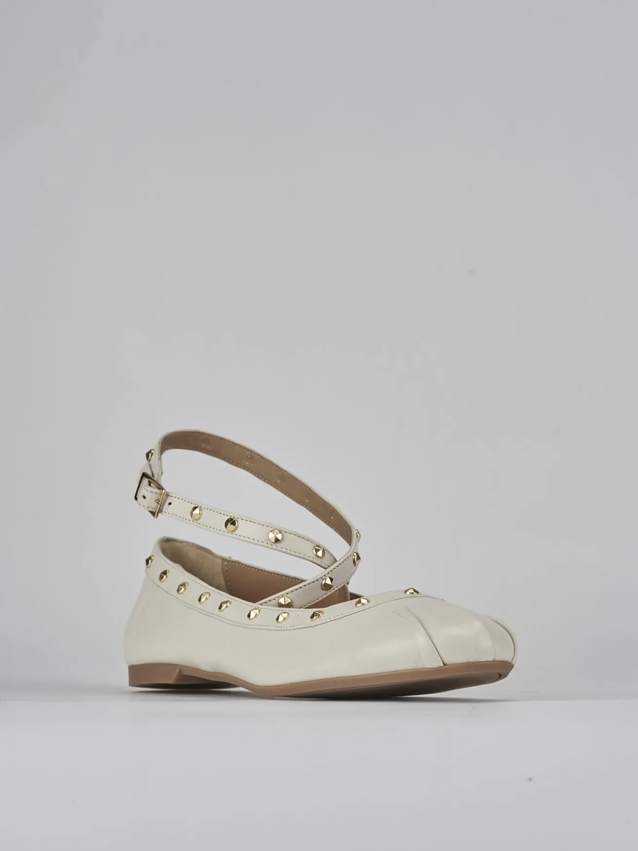 Ballerina tacco 1 cm bianco pelle