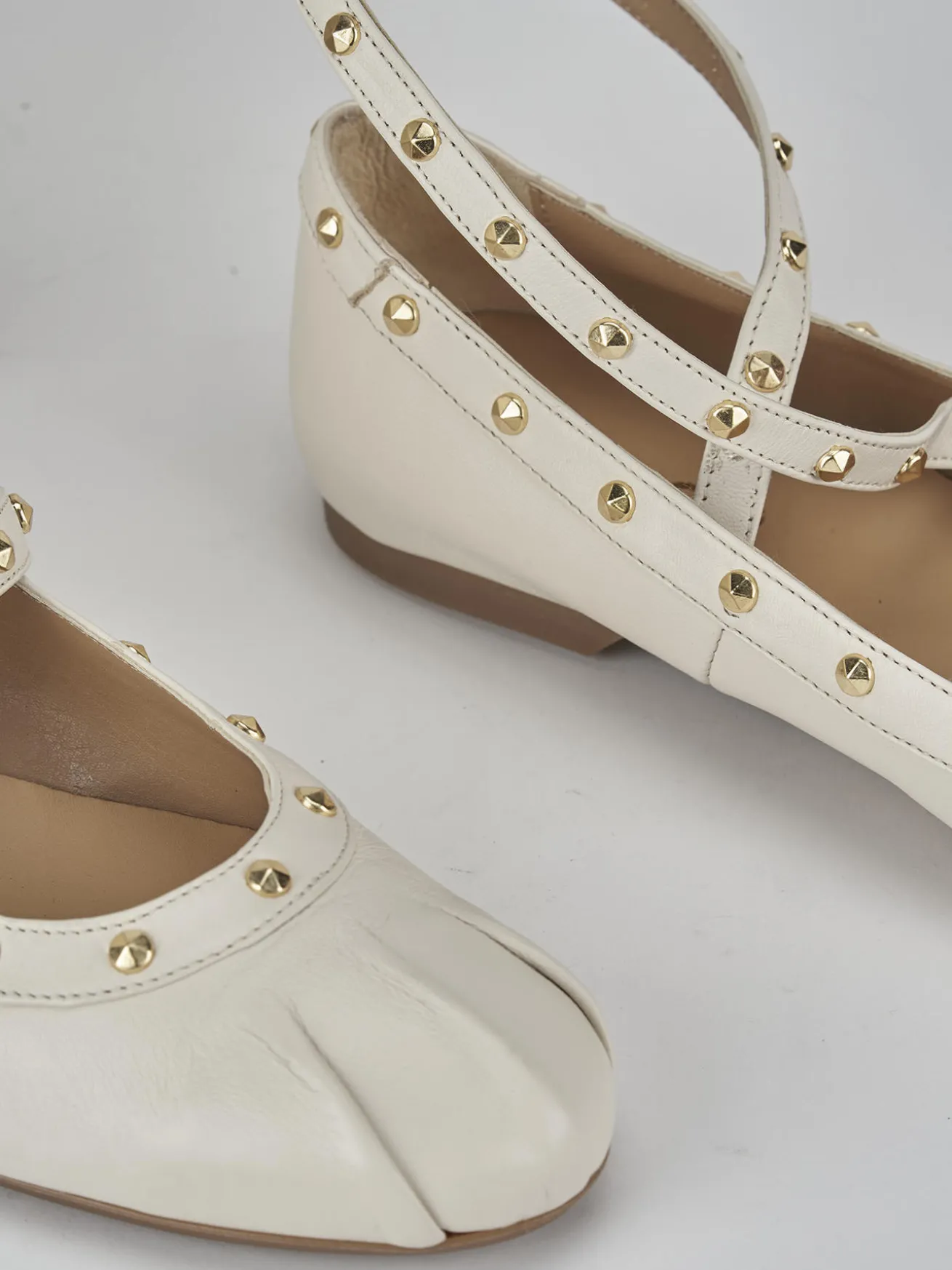 Ballerina tacco 1 cm bianco pelle