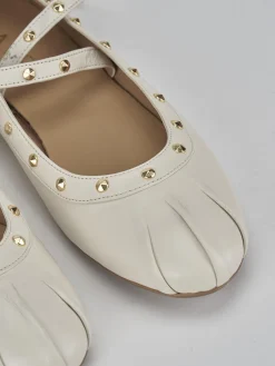 Ballerina tacco 1 cm bianco pelle