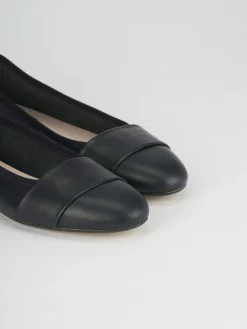 Ballerina tacco 1 cm blu pelle