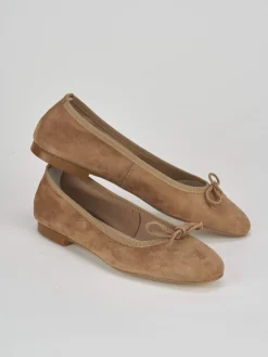 Ballerina tacco 1 cm marrone camoscio