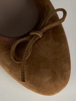 Ballerina tacco 1 cm marrone camoscio