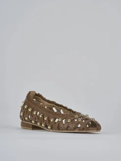 Ballerina tacco 2 cm marrone pelle