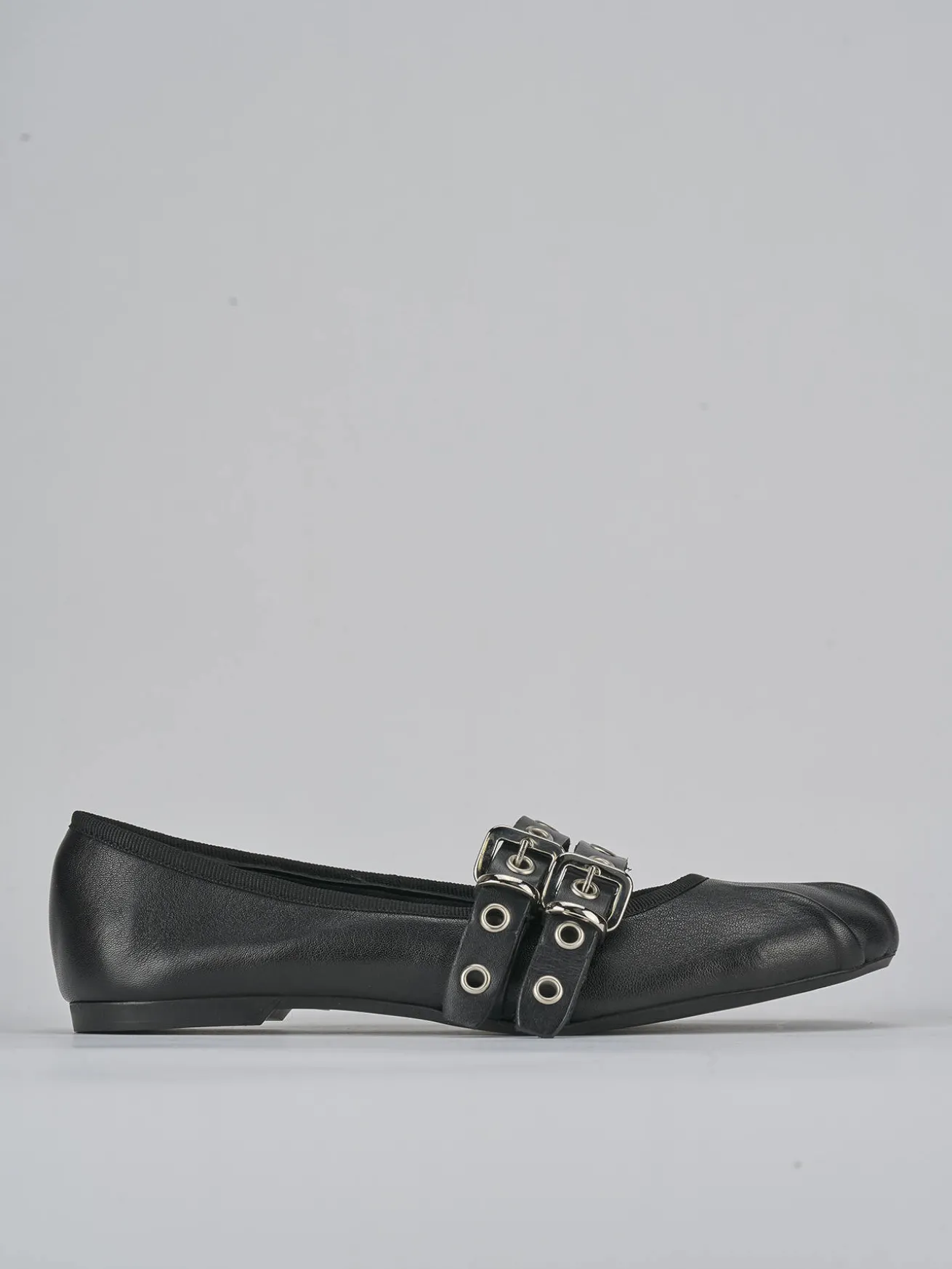 Ballerina tacco 1 cm nero pelle