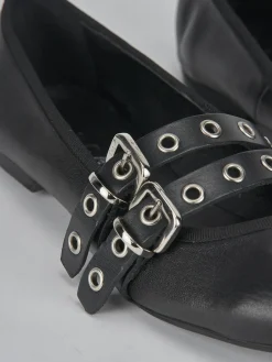 Ballerina tacco 1 cm nero pelle