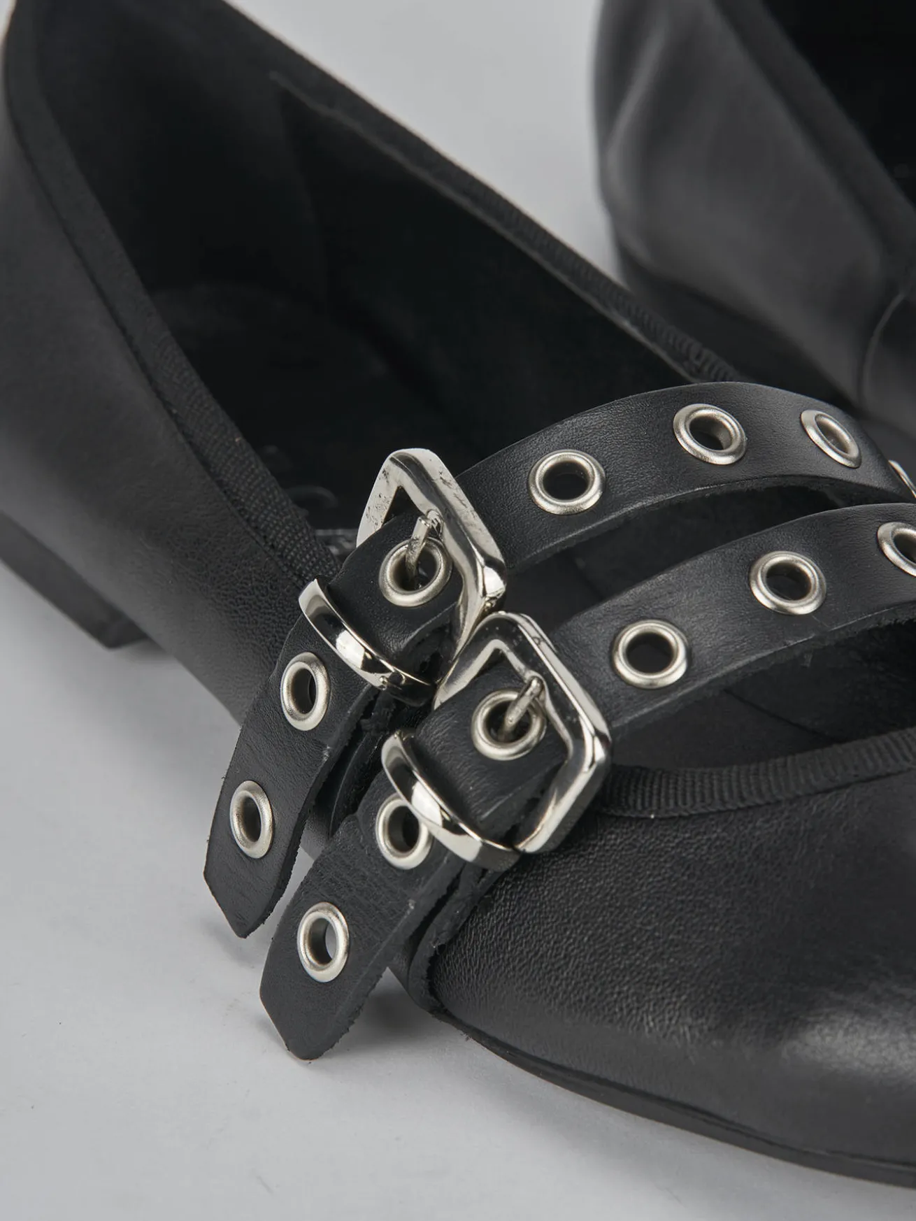 Ballerina tacco 1 cm nero pelle