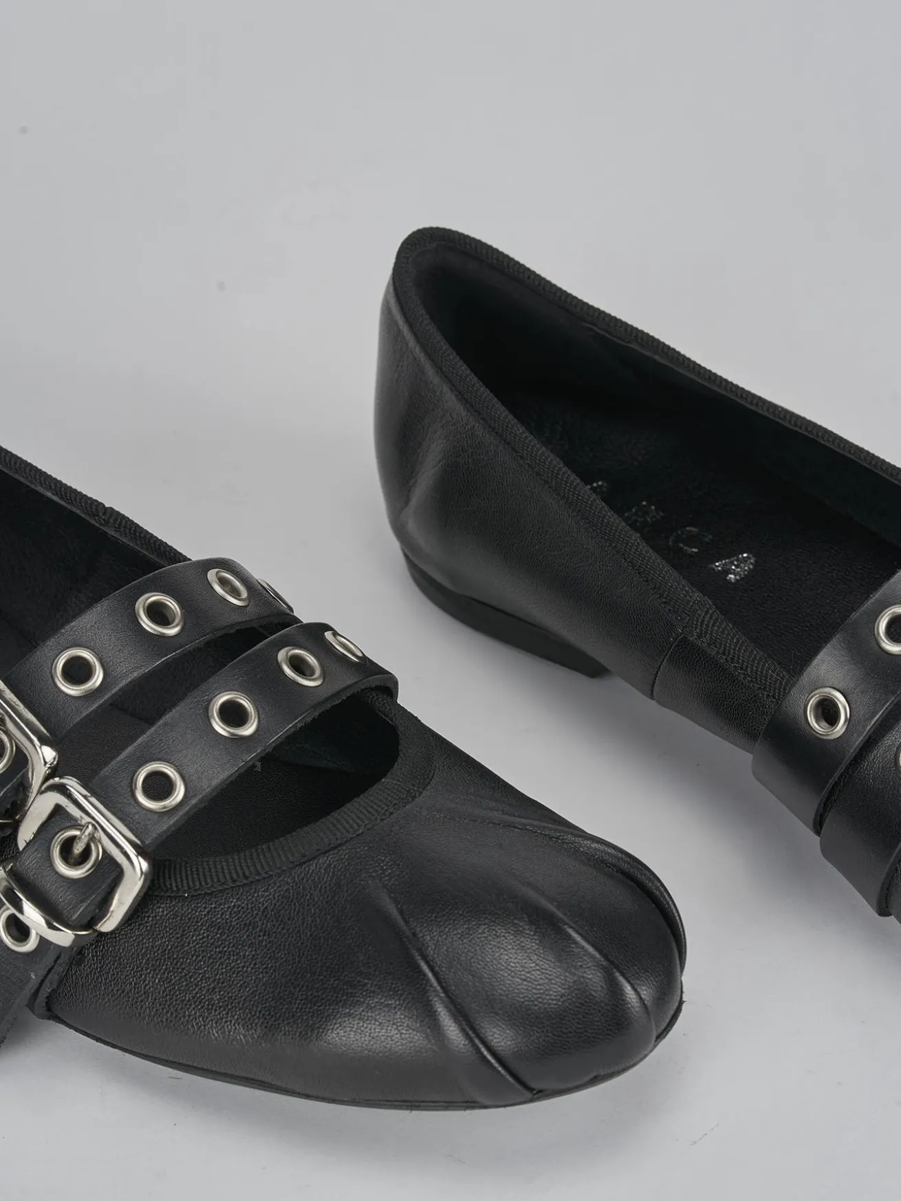 Ballerina tacco 1 cm nero pelle