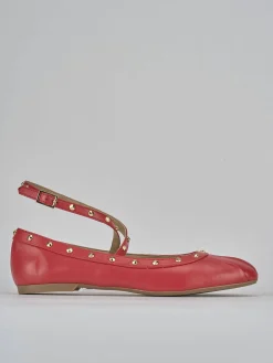 Ballerina tacco 1 cm rosso pelle