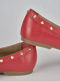 Ballerina tacco 1 cm rosso pelle