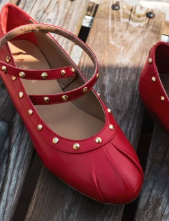 Ballerina tacco 1 cm rosso pelle