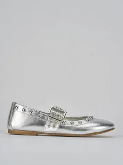 Ballerina tacco 1cm argento pelle