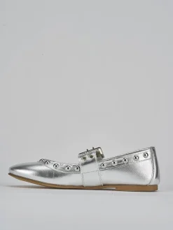 Ballerina tacco 1cm argento pelle