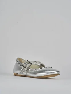 Ballerina tacco 1cm argento pelle