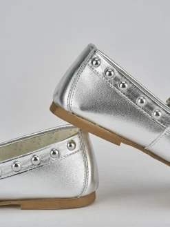 Ballerina tacco 1cm argento pelle