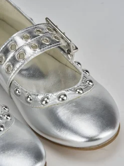 Ballerina tacco 1cm argento pelle