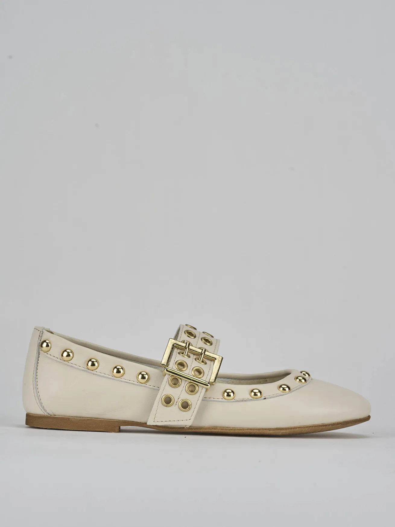 Ballerina tacco 1cm bianco pelle