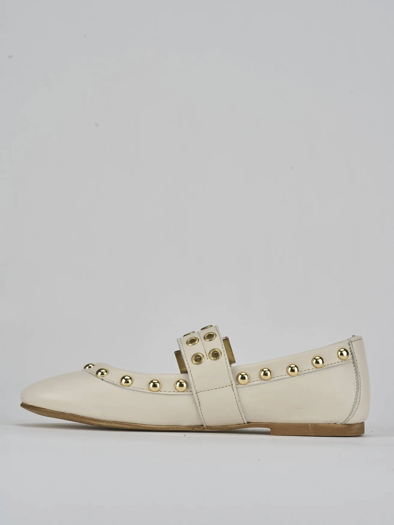 Ballerina tacco 1cm bianco pelle