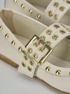 Ballerina tacco 1cm bianco pelle