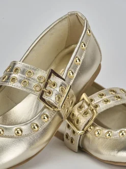 Ballerina tacco 1cm oro pelle