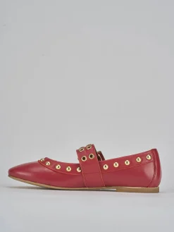 Ballerina tacco 1cm rosso pelle