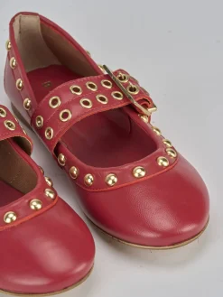 Ballerina tacco 1cm rosso pelle