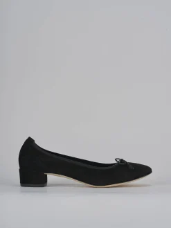 Ballerine tacco 4cm camoscio nero