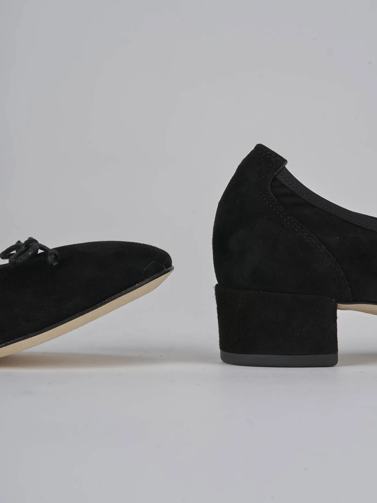 Ballerine tacco 4cm camoscio nero