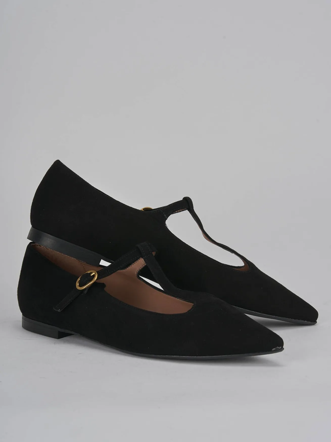 Ballerine tacco 1cm camoscio nero