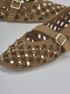 Ballerine tacco 1cm camoscio marrone