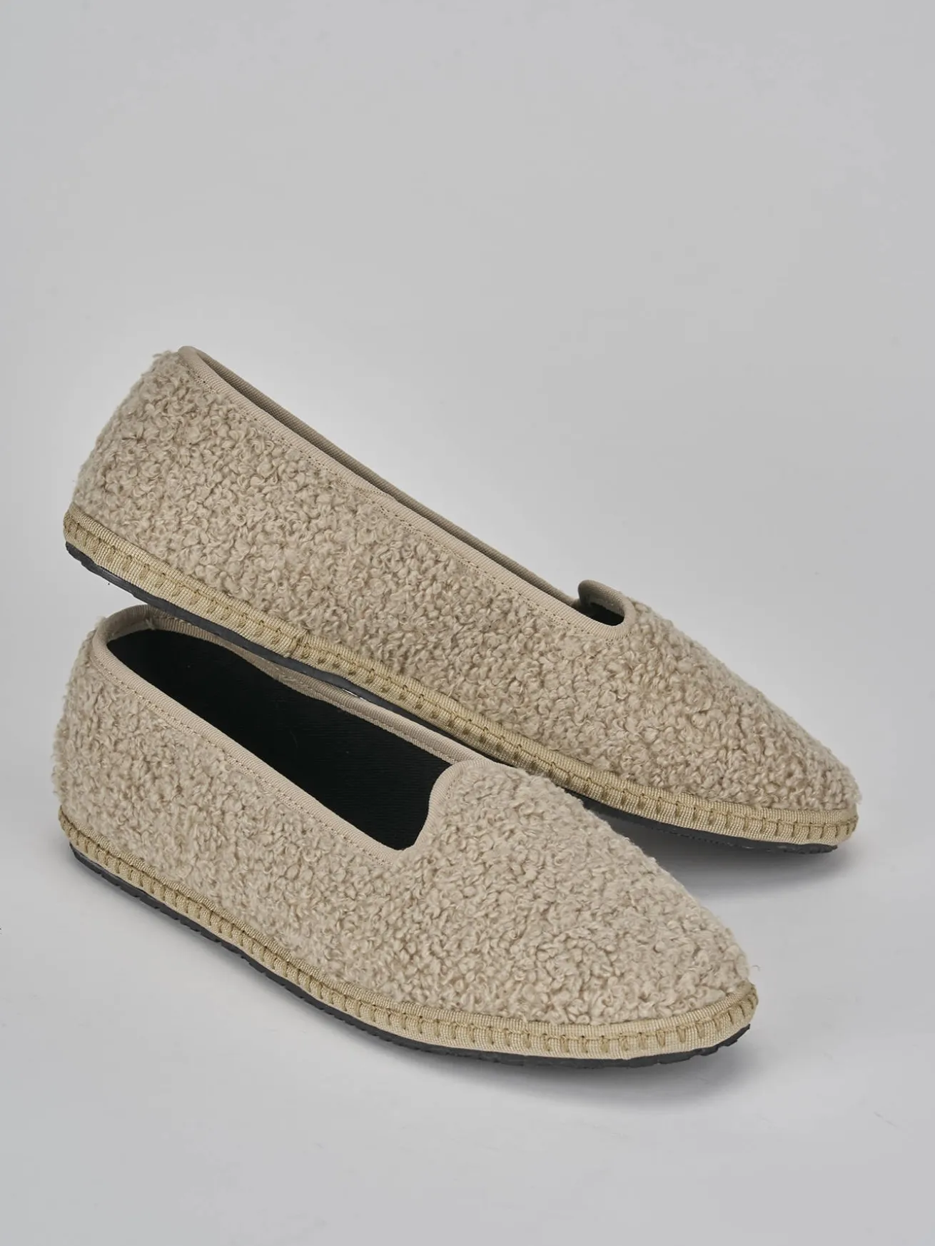 Ballerine tacco 1cm tessuto beige