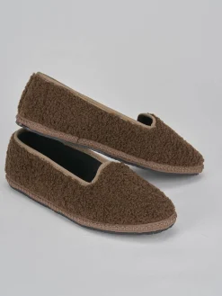 Ballerine tacco 1cm tessuto marrone