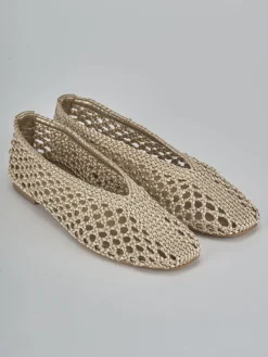 Ballerine tacco 1cm tessuto beige