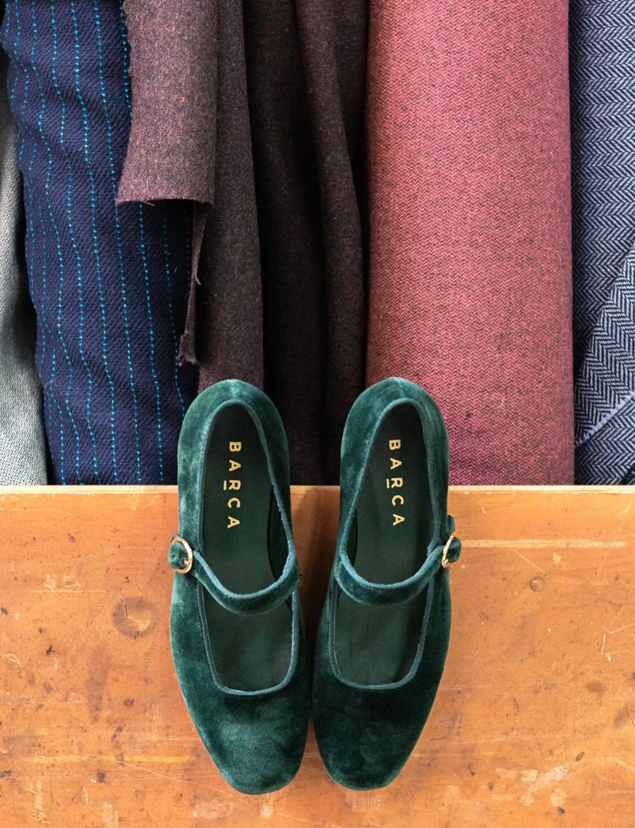 Ballerine tacco 1cm velluto verde