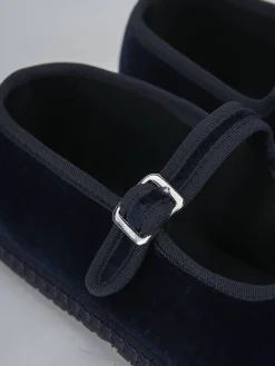 Ballerine tacco 1cm velluto blu