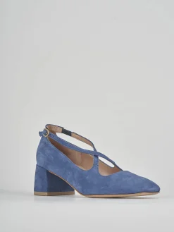 Bebè tacco 5 cm blu camoscio