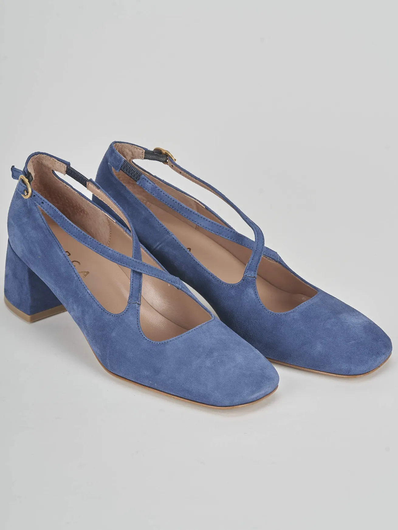 Bebè tacco 5 cm blu camoscio