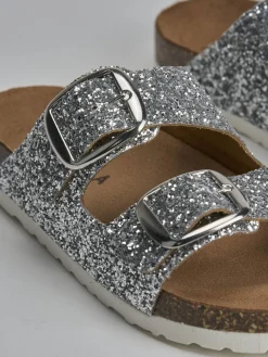 Ciabatta tacco 1 cm argento glitter