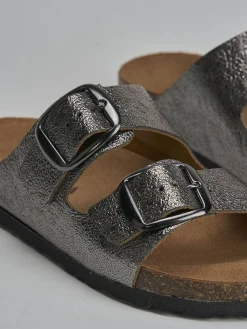 Ciabatta tacco 1 cm argento pelle