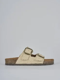 Ciabatta tacco 1 cm beige tessuto