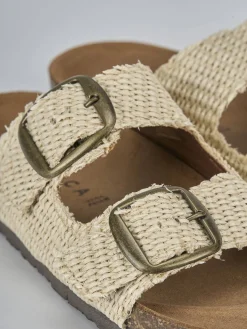 Ciabatta tacco 1 cm beige tessuto