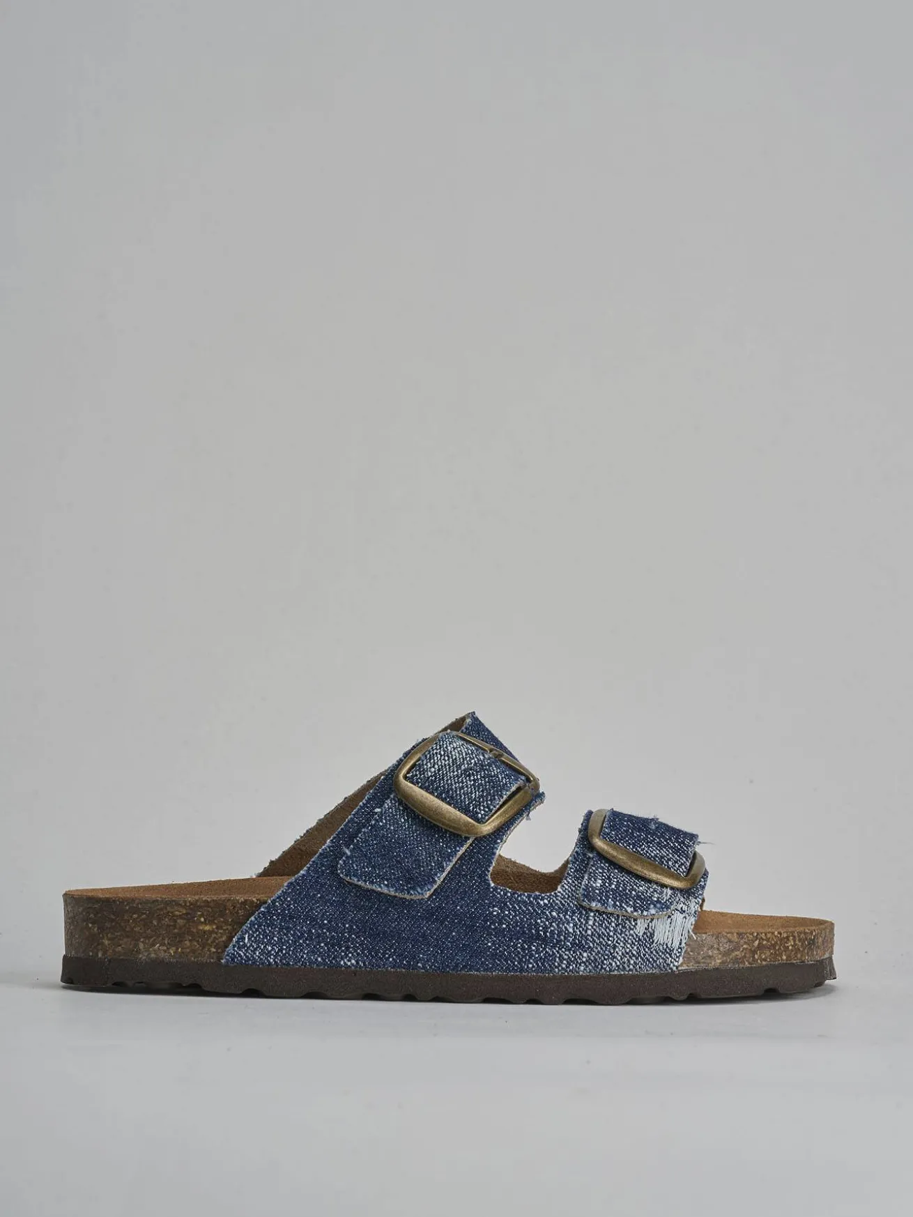 Ciabatta tacco 1 cm jeans tessuto